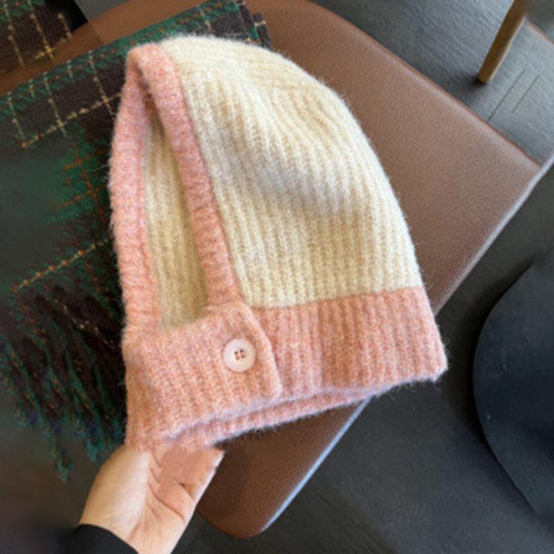 Japanese Autumn and Winter New Warm Hat Scarf Integrated Female Couples Ear Protection Knit Hat Trendy Balaclava Hat