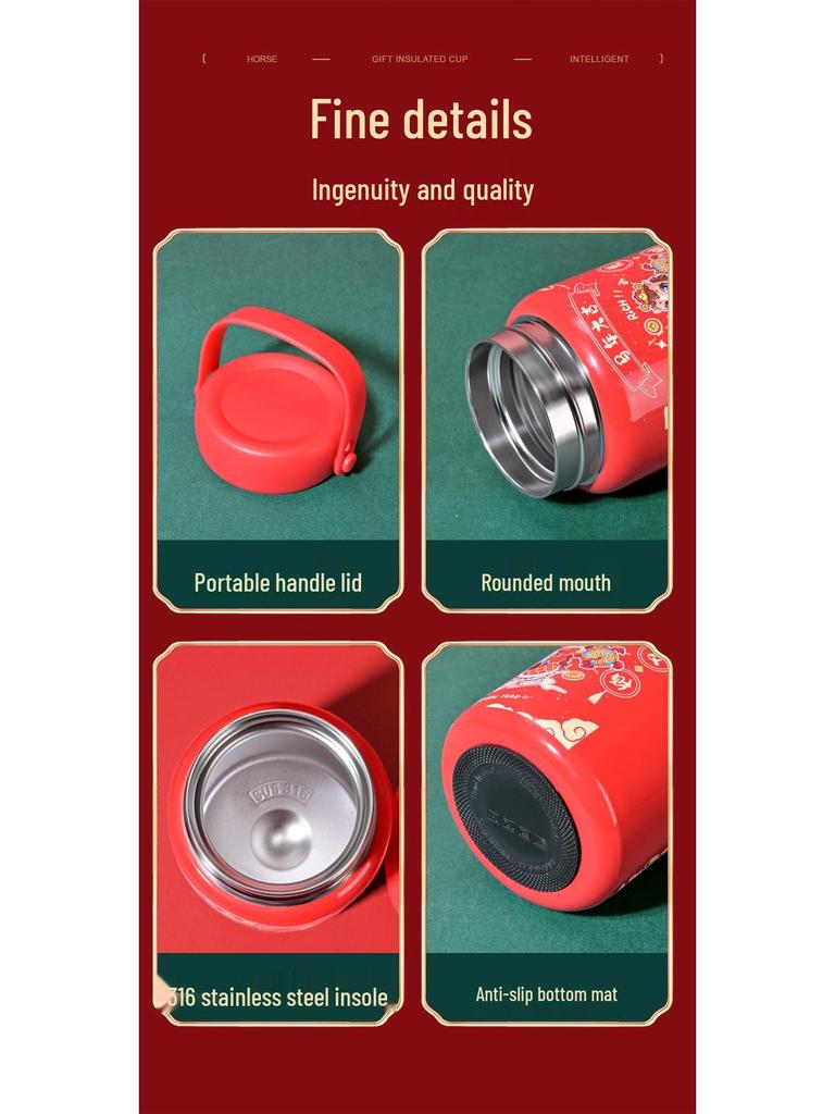 Golden Horse Blessings Water Cup - Insulated Souvenir for New Year, Auspicious Year of the Horse Gift, Customizable