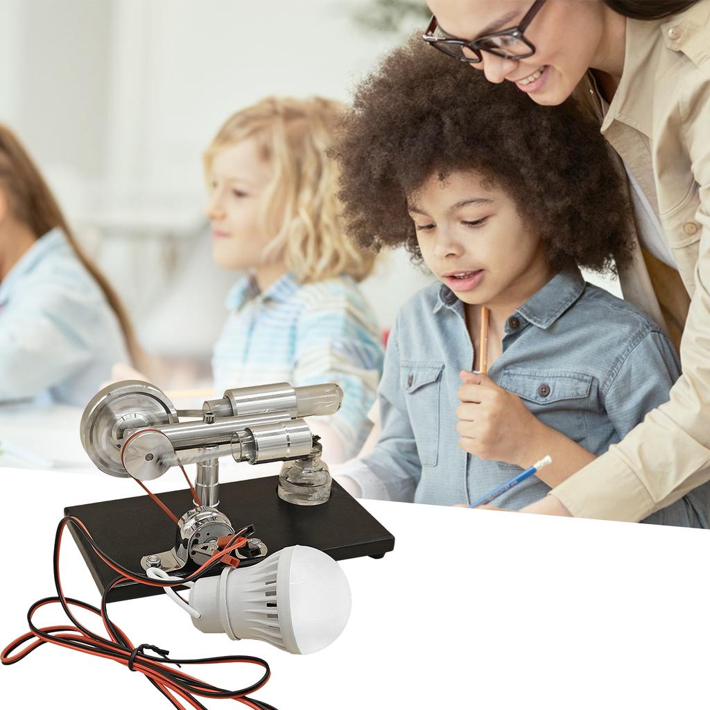 Hot Air Stirling Engine Electricity Generator Motor Model with LED Bulb Flywheel Design Science Experiment with CNC Aluminum Alloy Base DIY Education