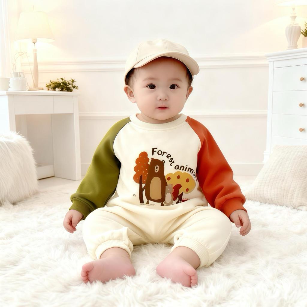 Mother and Child First Birthday Matching Fleece Sweatshirt Set: Family of Four Autumn/Winter Street Style Outfit