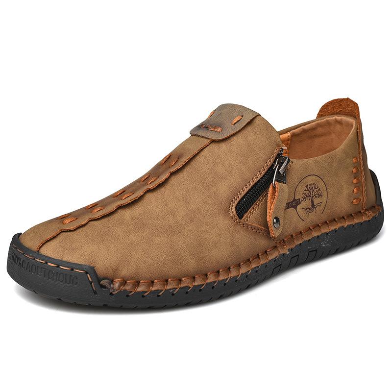 Large Size Spring And Autumn New Style Casual Shoes For Men's Large Size Beans Shoes Hand-Sewn Leather Shoes Casual Flat Bottom