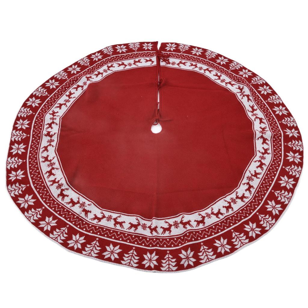 Knitted Christmas Tree Skirt Reusable Xmas Tree Stand Mat Floor Protector Home Party DecorationRed