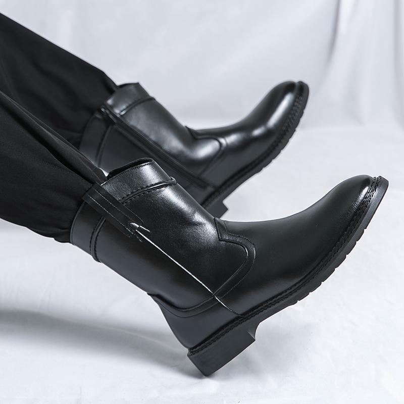 Men’s Western Cowboy Boots Pointed Toe Motorcycle Boots Black Brown Casual Retro Dress Zipper Leather Men’s Shoes Plus Size