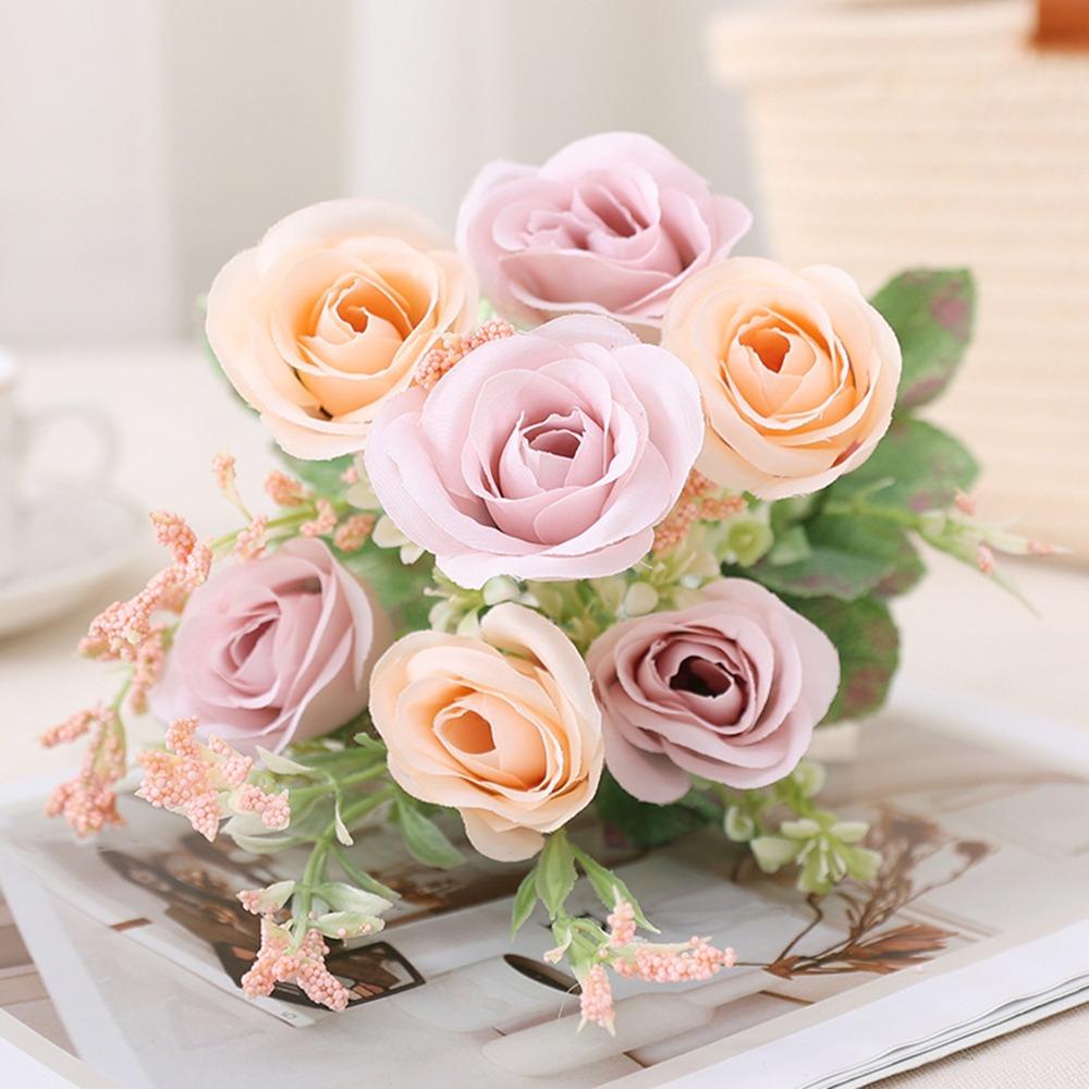 7 Köpfe 32cm Künstliche Eukalyptus Rose Rosa Blumengesteck Blumenstrauß Brautsträuße Kunstblumen Partyzubehör
