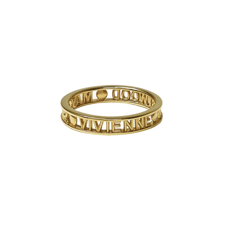 Vivienne Westwood Westminster Letter Engraved Hollow 925 Silver Ring Men rings 64040016R001R001 Box,L,Gold