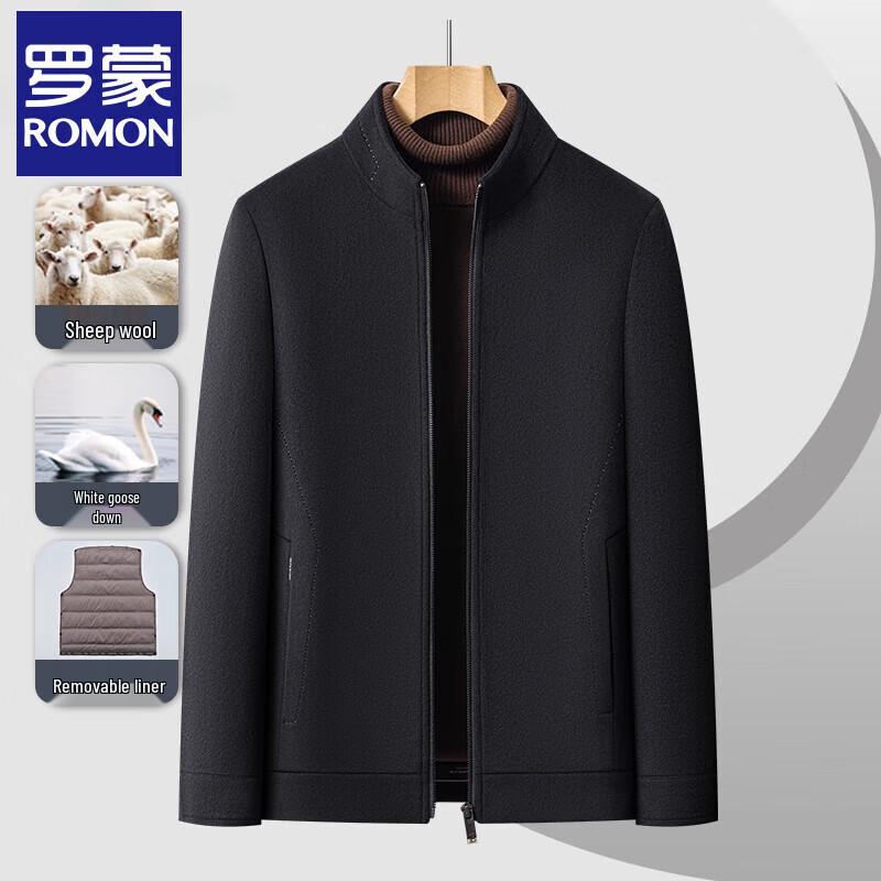 

Romon Men s Wool Blend Stand-Collar Overcoat with Detachable Down Liner 4XL