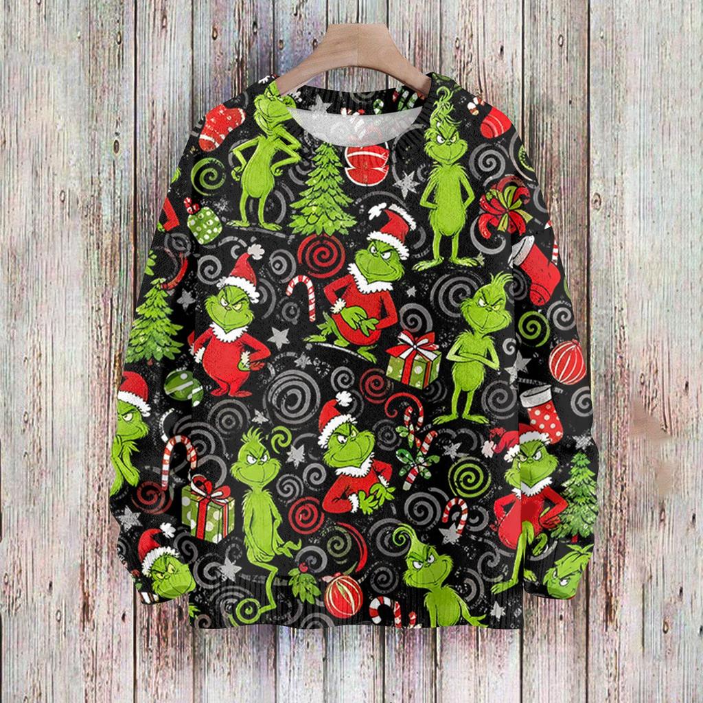 Women's Casual Christmas Print Long Sleeve Neck Knit Sweater