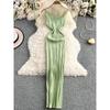 2025 Summer New Fashion V-neck Knitted Sling One Piece Dress Women Clothing Elegant Tight Slimming Sheath Long Skirt