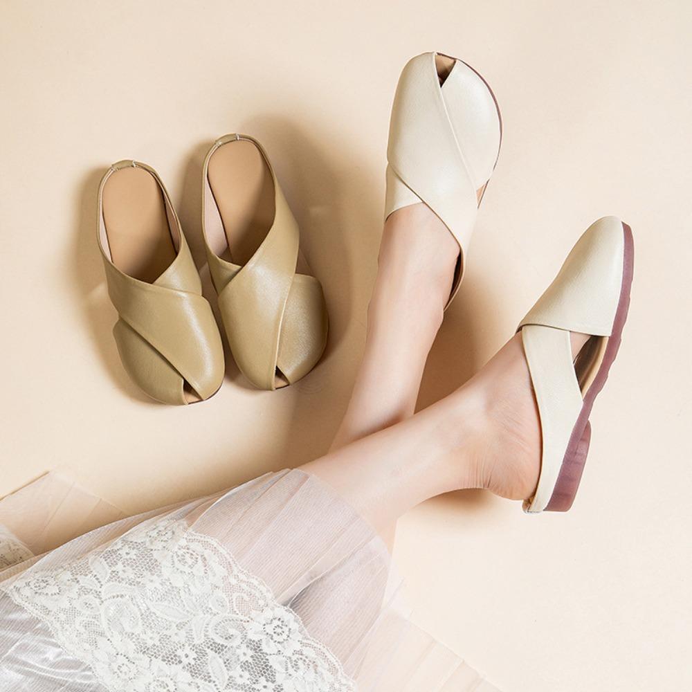 Papuci la modă cu gură de pește pentru femei, primăvară/vară, noi, papuci cool de purtat pentru femeile însărcinate, papuci casual din piele de oaie cu talpă plată