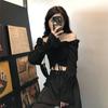 Black Sexy Drawstring Pleat Women Blouse Slash Neck Butterfly Sleeve Cropped Top Hotsweet Elastic Waist Summer Fashion Gothic
