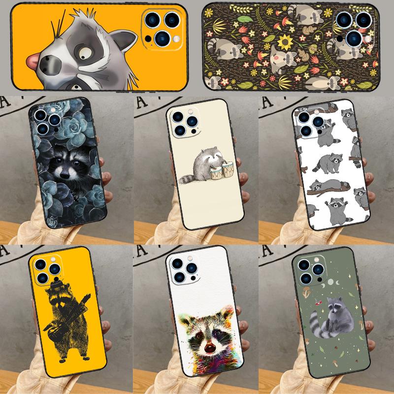 Cute Raccoon Phone Case For iPhone 16 Pro Max 15 14 13 12 11 Pro Max Plus 12 13 Mini XR 16e Funda Cover