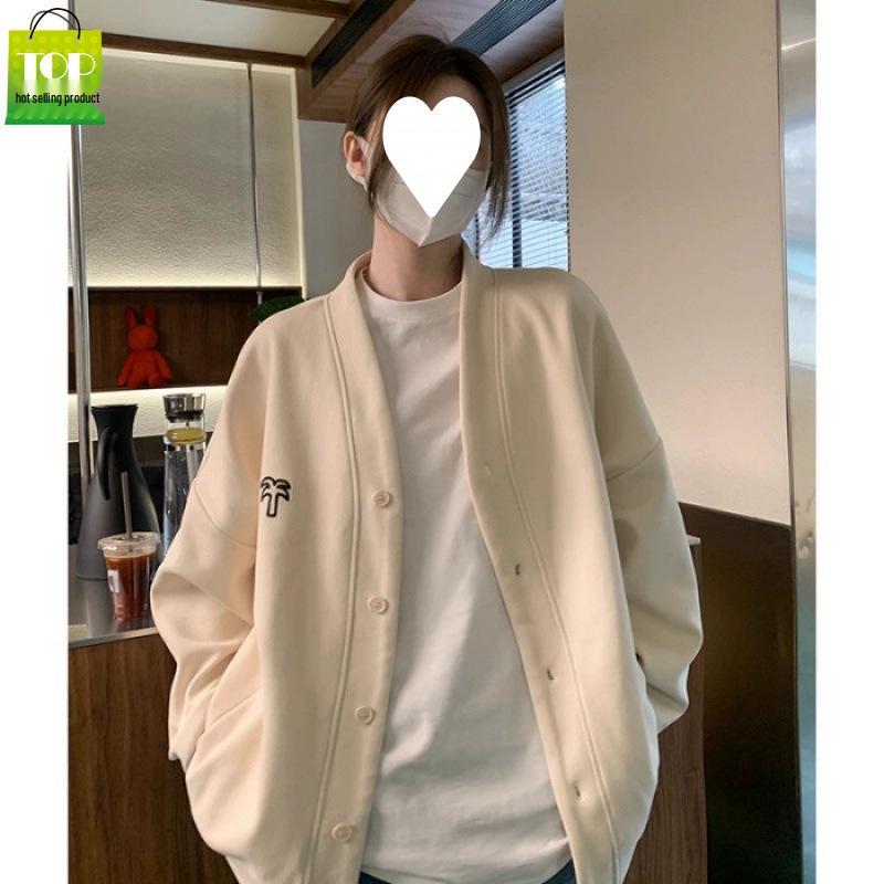 

Women s Embroidered V-Neck Cardigan Coat - Trendy, Versatile, College Style, Loose Fit L абрикосовый