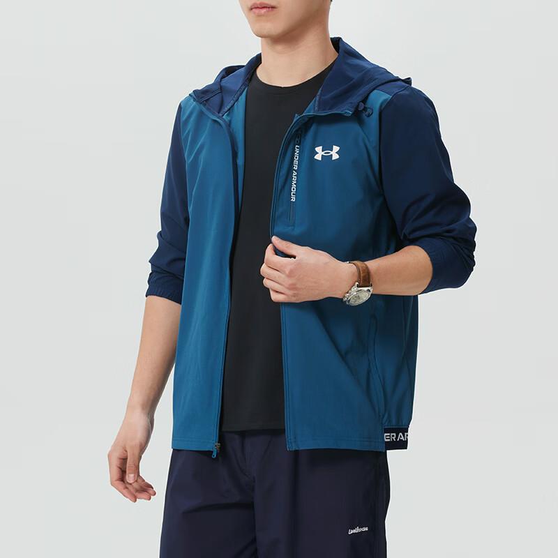 Under Armour Sports Casual Woven Windbreaker Color Block Hooded Long Sleeve Jacket Men Jackets 6013147-498
