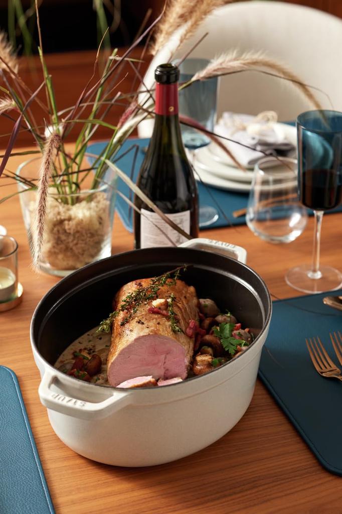 STAUB 33cm Oval Cast Iron Cocotte White Truffle