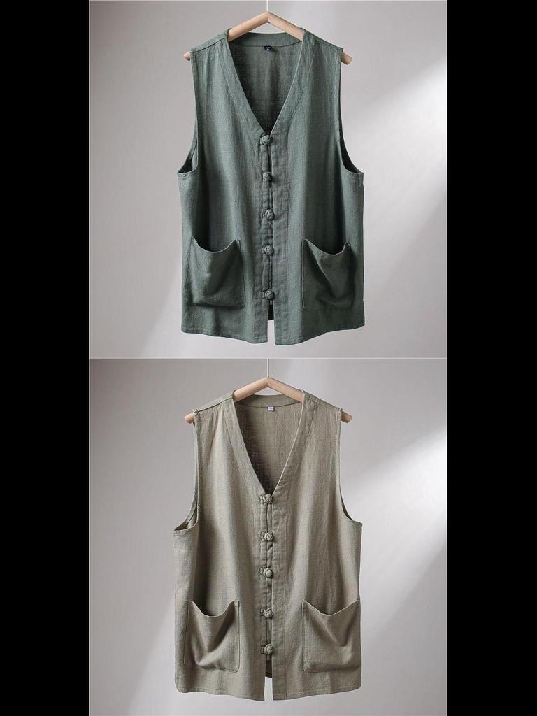 Men's Retro Cotton-Linen Sleeveless Vest