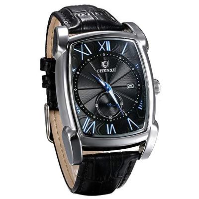 JEWELRYWE Men's Watch with Leather Strap, Antique Design, Popular, 3ATM Water Resistance, Calendar, Roman Numerals, Analog, Japanese Quartz Movement,