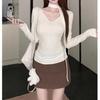 Women's Korean Long-Sleeve Pink V-Neck T-Shirt, Lace-Up, Slim Fit, Trendy Hot Girl Style, Perfect for Spring & Autumn.