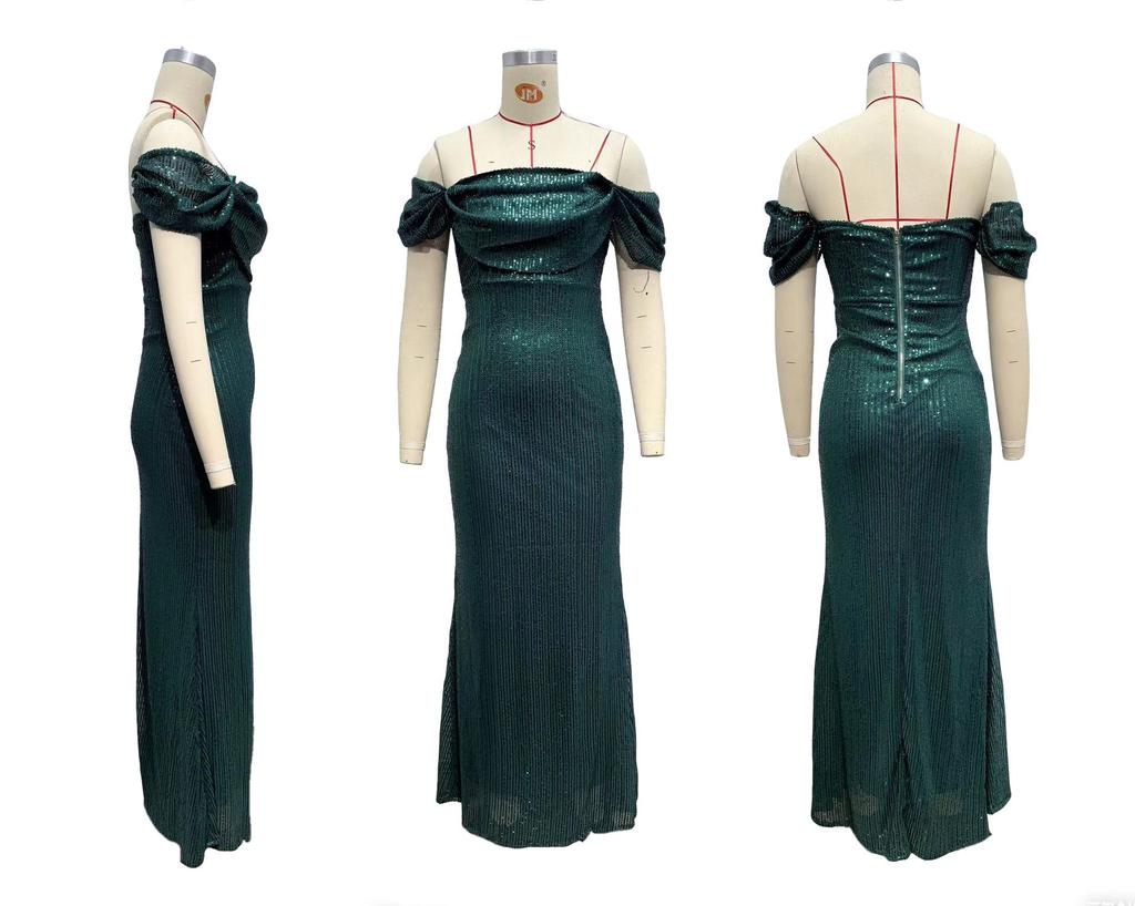 2026 European Sequin One-Shoulder Slit Dress - Women's Casual Fashion