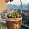 With Handle Imitation Rattan Handhold Handwoven 2 Colors Weaving Flower Basket Household Braid Storage Baskets