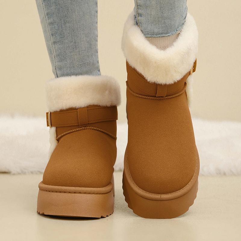 Fashion Faux Fur Winter Ankle Boots Women Fashion Buckle Anti Slip Platform Snow Boots Woman Plus Size Faux Suede Warm Short Booties
