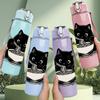 1PC Black Cat Eating Noodle Print 750ml Color Plastic Sports Water Bottle Leakproof Flip Straw Lid Suitable for Sports Office Home Use