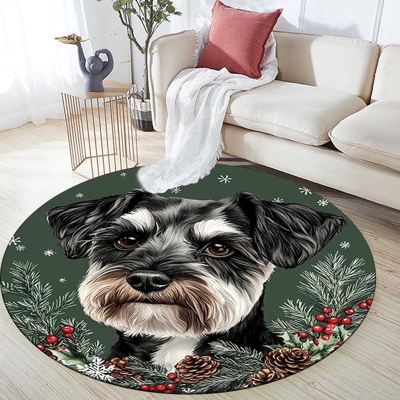 Tappeto Rotondo Cane Schnauzer, Tappeto per Soggiorno Camera da Letto Divano Stanza dei Giochi Decorazione, Tappetino Antiscivolo