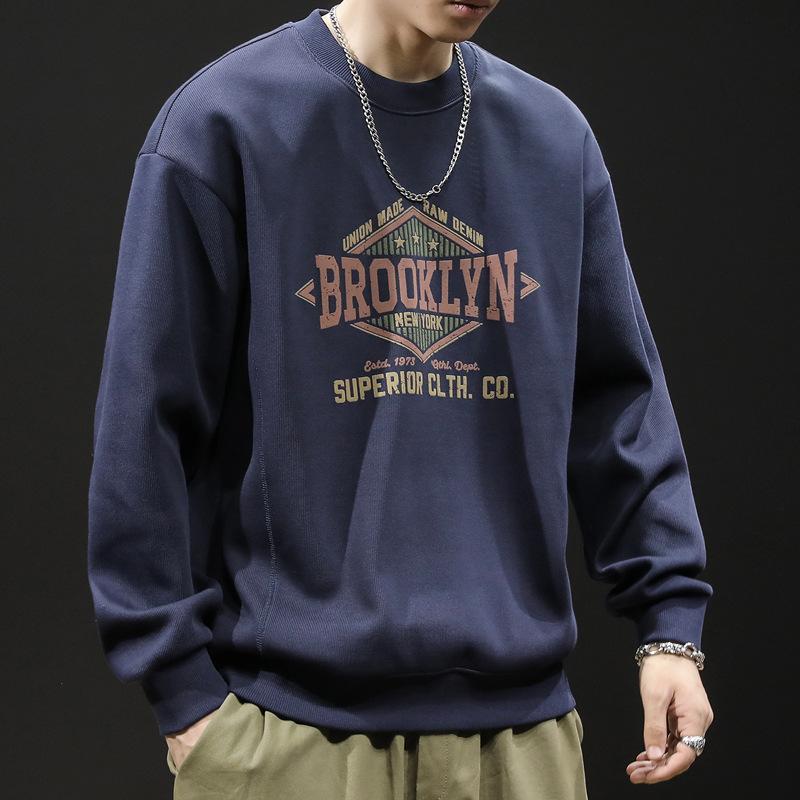 

Флисовый свитер с круглым вырезом для мужчин, осенне-зимняя мужская одежда, модный мужской топ большого размера с длинными рукавами, осень L королевский синий