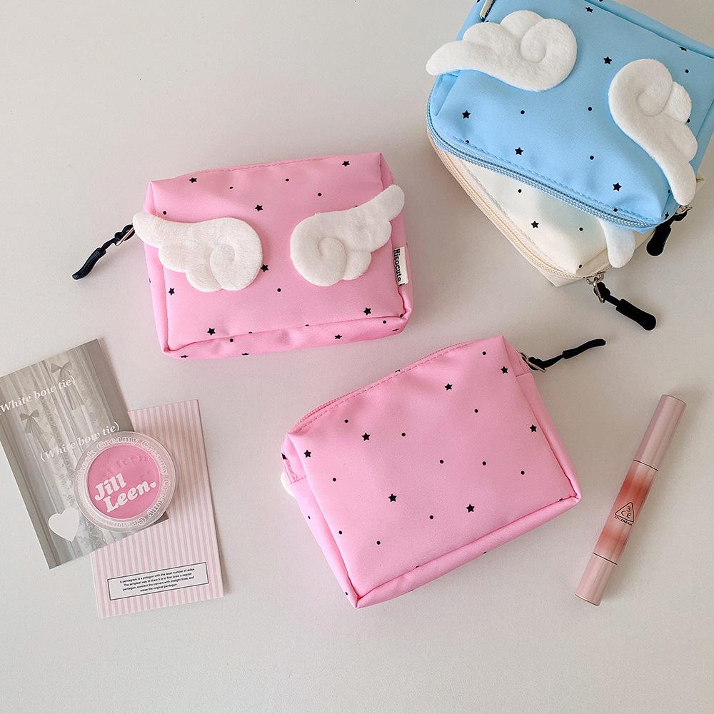 Women Wings Purse Small Makeup Case Useful Storage Bag Stationery Pouch Sweet Cartoon Angel Decor Portable Pocket Cute Mini Bag