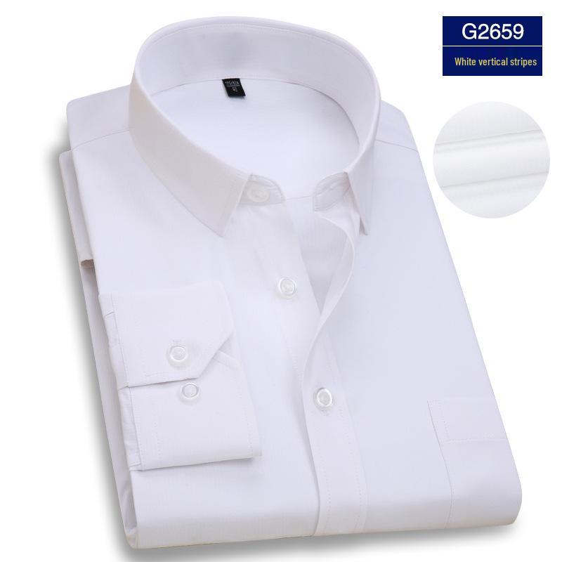 Herre Profesjonell Langermet Hvit Businessskjorte med Brodert Logo, Rynkefri.