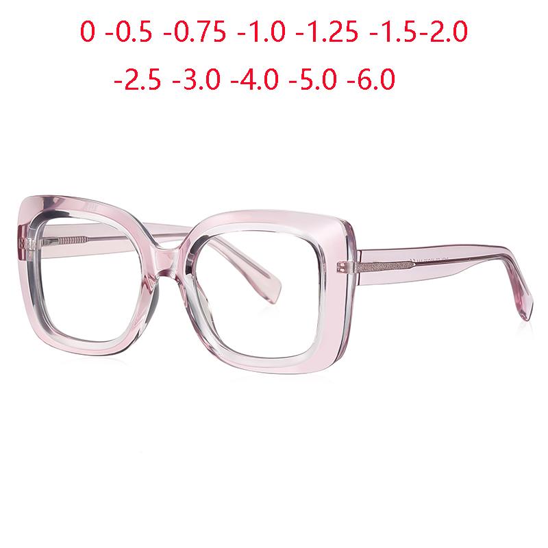 Pink Frame Square Finished Glasses Nearsighted Women  Spring Hinge Square Prescription Spectacles Power 0 -0.5 -0.75 To -6.0