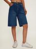 Puffanpop Women's High Waisted Non-Stretch Denim Bermuda Shorts - Dark Wash Wide Leg Loose Fit Casual Summer Shorts