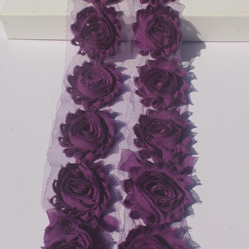 1 år 2,5 tum Shabby Chiffonblommor för Babyflickors Hårband Chiffon Fransiga Blommor för Att Göra Barn Romper Klänningstillbehör