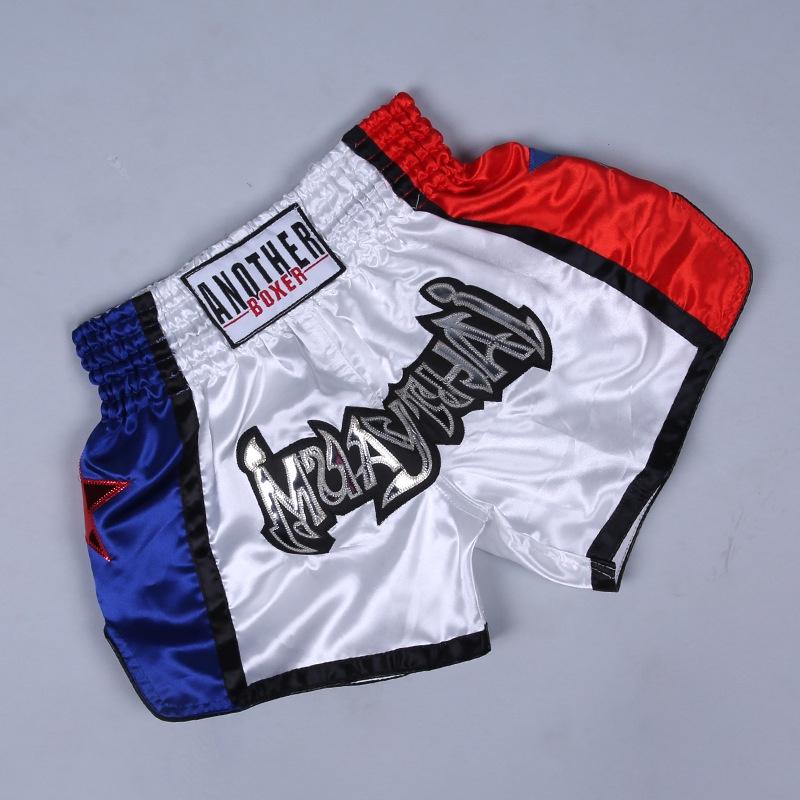 Boxerské krátké muay thai bojové šortky modré a červené hvězdy na zakázku muay thai