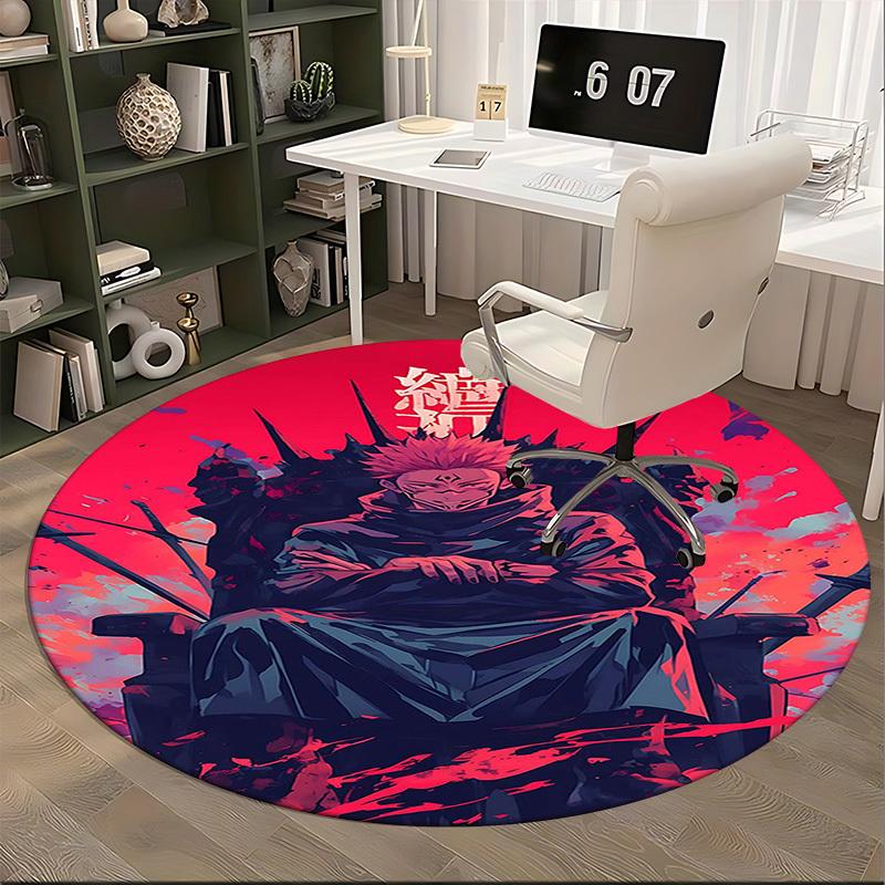 1pc Jujutsu Kaisen Satoru Gojo Round Carpet - Anime Design Chair Mat, Non-Slip Rug for Office, Home Decor, Living Room