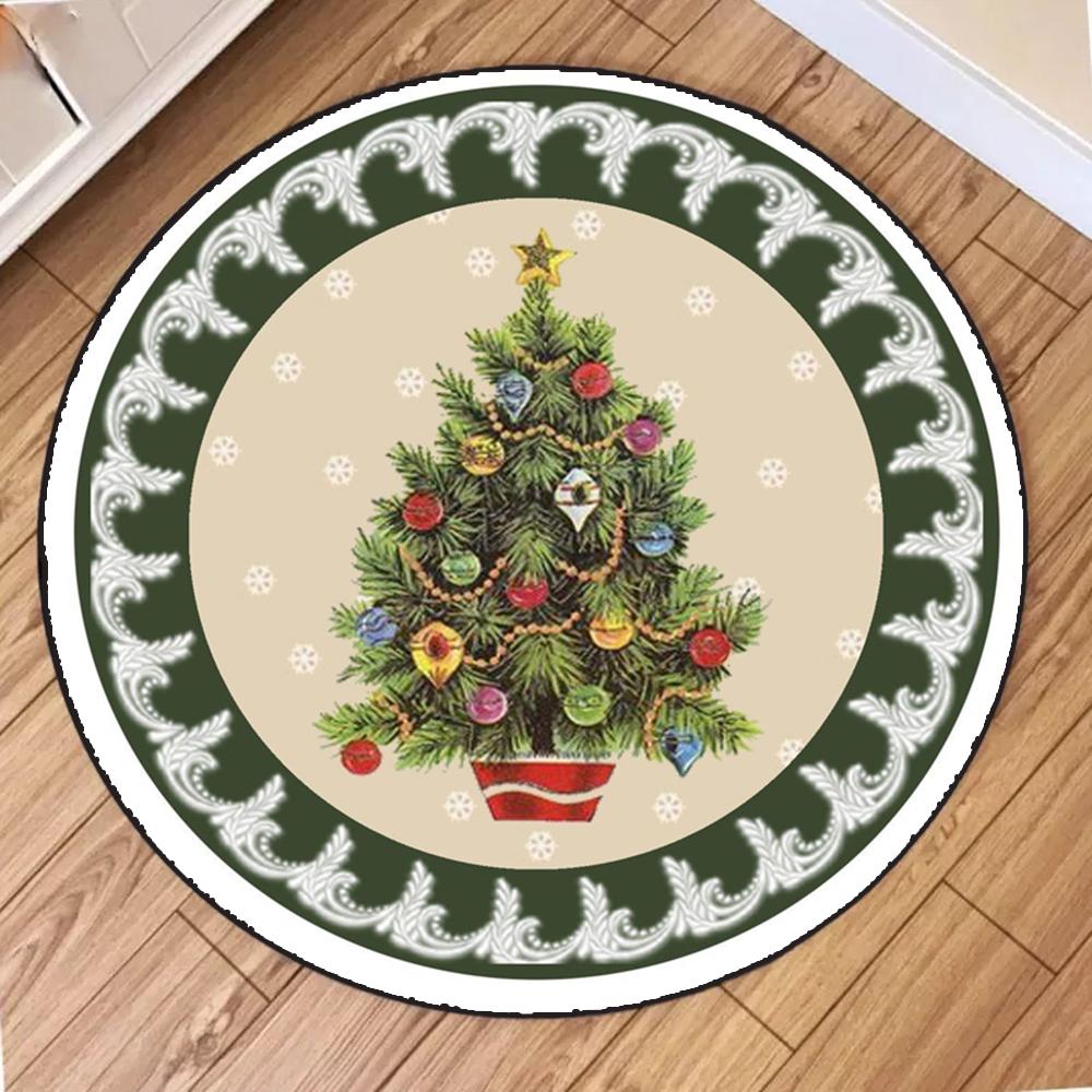Christmas Themed Round Retro Rug American Style Living Room Bedroom Hallway Christmas Decorative Floor Mat