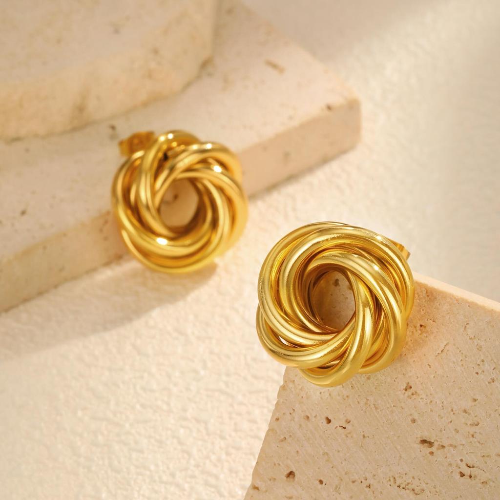 Knot Stud Earrings, Link Circle Geometri Chunky Earrings for Women, Gold Plated Knot Love Jewelry