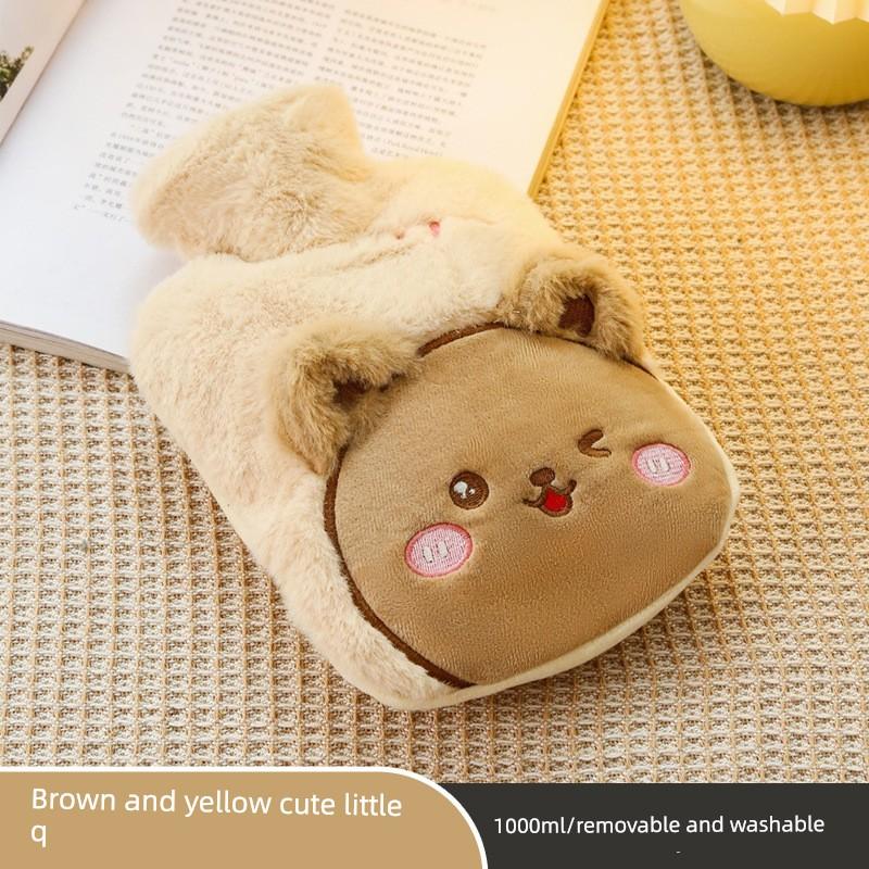 Plush Hot Water Bottle for Women, Cute Cartoon Design, Water-Filled Foot Warmer, Portable Hand Warmer with Cloth Cover for Office, Dormitory, and