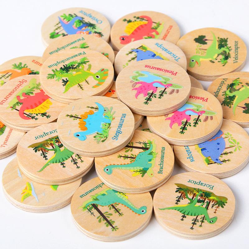 Wooden Dinosaur Matching Game: Early Education Puzzle for Animal Cognition and Focus Training