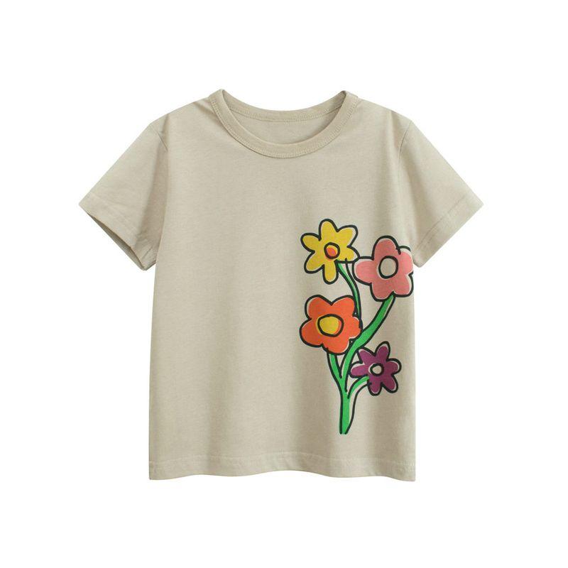 27Home Brand Export Children's Clothing 2026 Summer Floral Pure Cotton Short-Sleeved T-Shirt Girls Baby Clothes Korean Style