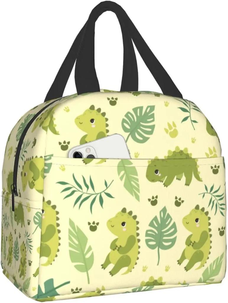 Niedliche Dinosaurier und Palmblätter Lunchbox Wiederverwendbare Lunchtasche Arbeit Bento Kühltasche Wiederverwendbare Tragetasche Picknickboxen Isoliert für Kinder