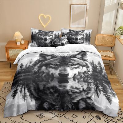 Wolf Series 3D Digital Printing Three-Piece Bedding Kit Bed Sheet Quilt Cover