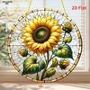 Sunflower Sunset Mountain Scenery Sun Catcher Stained Round Acrylic Hanging Decoration Suitable for Window Suncatcher Door, Four Seasons Decoration