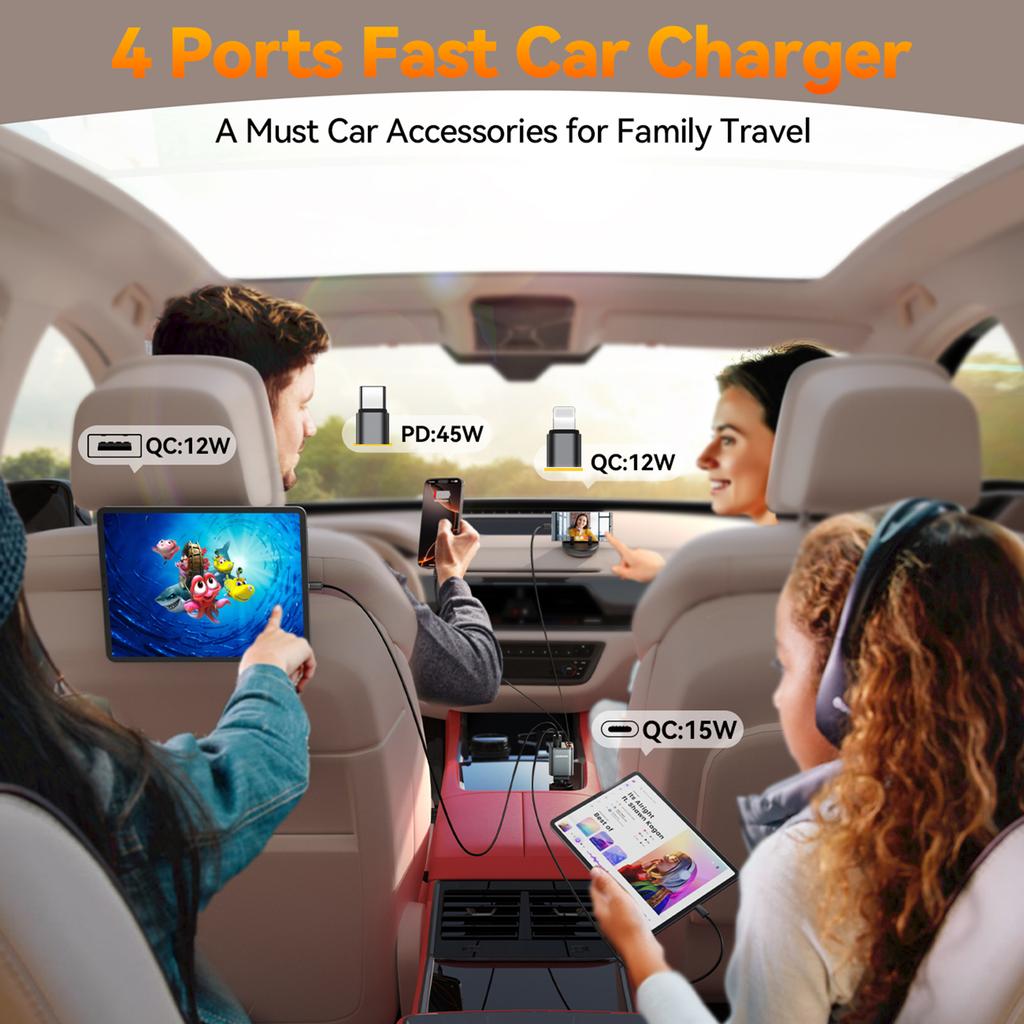 JOYROOM CCL05 4 in 1 Car Charger with 65W Fast Charging Retractable Dual Cables