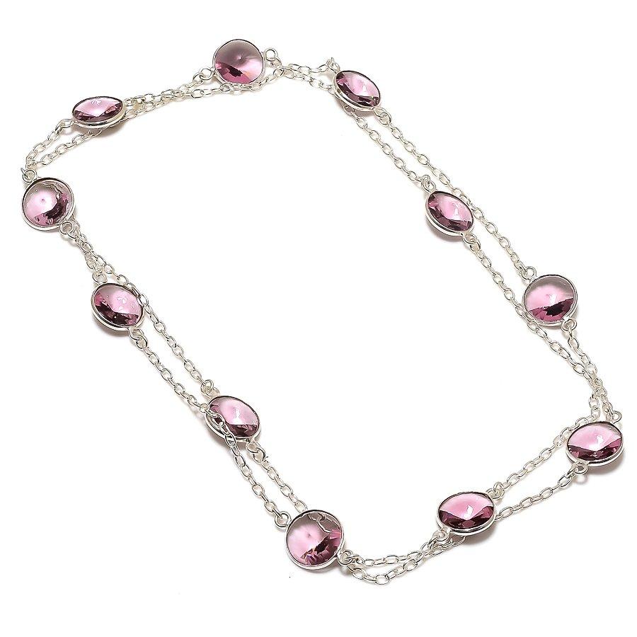 

Ювелирное ожерелье ручной работы из стерлингового серебра 925 пробы с натуральным аметистом 36 дюймов L0E05