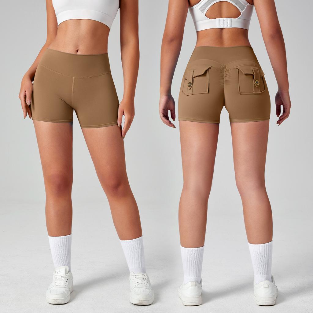 Sports Fitness Yoga Shorts Women's Nude Peach Hip Tooling Pocket Training Peach Pants Quick-drying Hip-lifting Yoga Pants