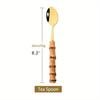 8pcs Golden Teaspoon, Stirring Spoon Bamboo Handle Ice Cream Spoon, Coffee Tea Spoon Set, Food Grade 304 Tablespoons, 6.3-inch