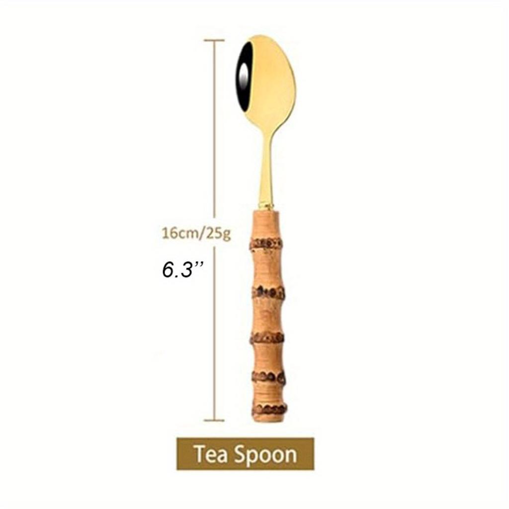 8pcs Golden Teaspoon, Stirring Spoon Bamboo Handle Ice Cream Spoon, Coffee Tea Spoon Set, Food Grade 304 Tablespoons, 6.3-inch