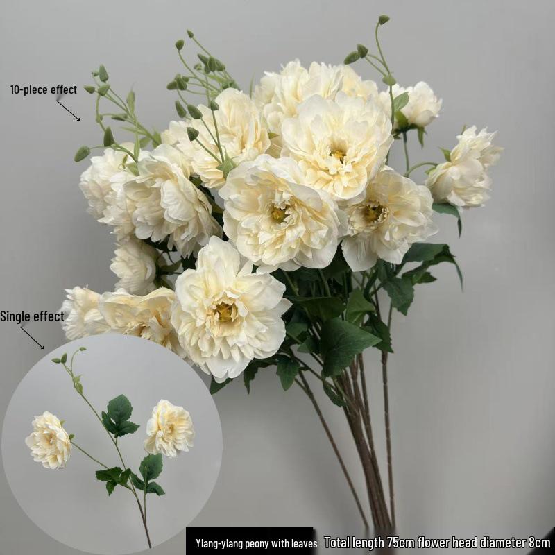 Lyxig Ylang-Ylang & Pion Konstgjord Blomsterarrangemang - Elegant Bröllopsdekor & Bordsmittpunkt