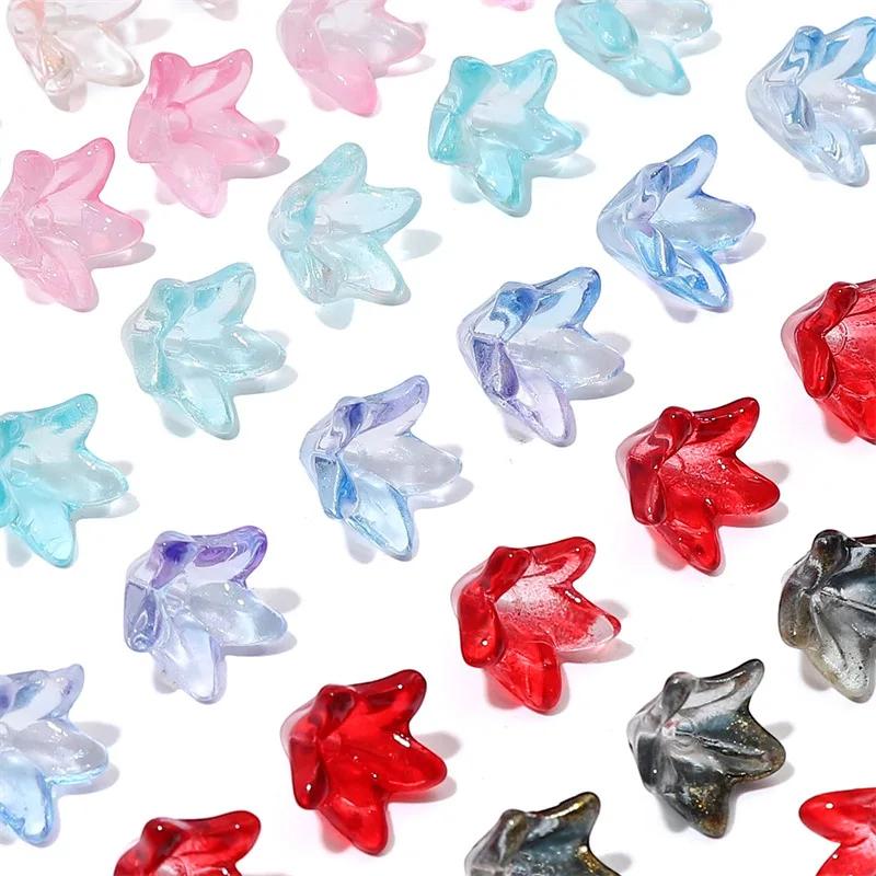 ZW52 20pcs 10x13mm Colorful Lily Cute Flower Glass Bead Charm Handmade Diy Earrings Necklace Bracelet Jewelry Accessories