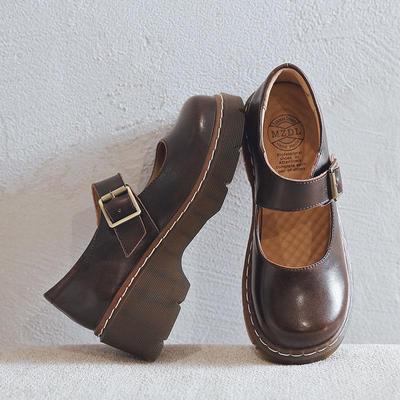 2022 japanischen Stil Vintage Schnalle Mary Janes Schuhe Frauen Flach Mund Casual Schüler Leder Schuhe Dicken Boden